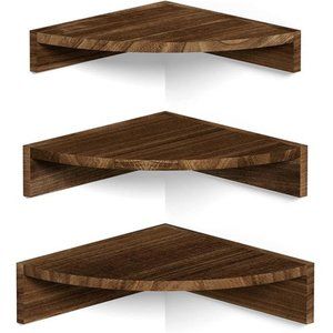 Corner Shelf Wall Mount, Set of 3 Floating Shelves for Wall Storage (Dark Brown)